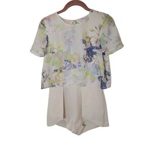 BCBGeneration‎ Floral Romper Size 0 Ivory White Multicolor Short Sleeve